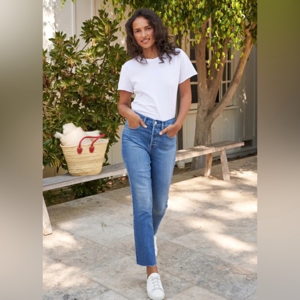 FRANK & EILEEN Sz 32 Cork Jeans Antique Wash Blue Raw Hem